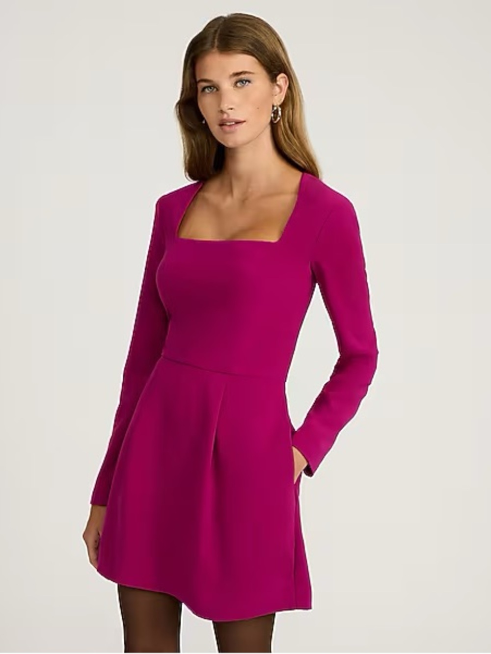 NWT Square Neck Long Sleeve Fit and Flare Mini Dress with Pockets